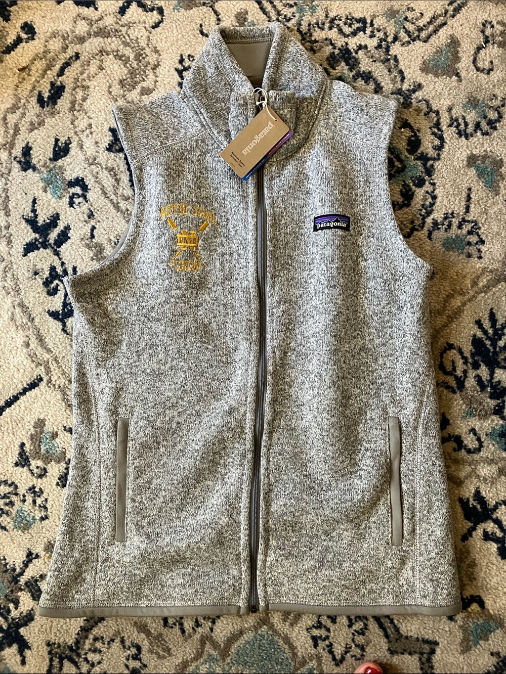 Patagonia Heather Gray Fleece Vest with Yellow Patch